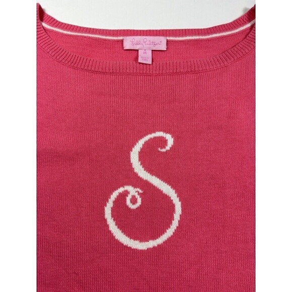 Lilly Pulitzer Pullover Sweater Pink Coral Medium Monogrammed S Long Sleeve 100% - Picture 4 of 8